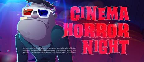 cinéma horreur nuit avec zombi dans 3d des lunettes vecteur
