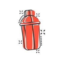 icône de shaker dans le style comique. illustration de dessin animé de vecteur de bouteille de sport sur fond blanc isolé. effet d'éclaboussure du concept d'entreprise de conteneur de remise en forme.