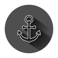 bateau ancre signe icône dans plat style. maritime équipement vecteur illustration sur noir rond Contexte avec longue ombre. mer Sécurité affaires concept.