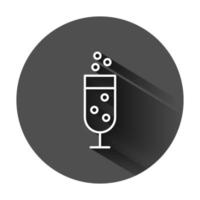 Champagne verre icône dans plat style. de l'alcool boisson vecteur illustration sur noir rond Contexte avec longue ombre. cocktail affaires concept.