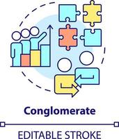 conglomérat affaires fusionnement concept icône. différent zones l'intégration. fusionnement type abstrait idée mince ligne illustration. isolé contour dessin. modifiable accident vasculaire cérébral vecteur