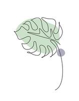 une ligne continue dessinant une feuille de monstera tropicale. concept écologique naturel minimal pour le logo du salon spa. décoration murale à la maison, affiche, sac fourre-tout, impression de tissu. illustration vectorielle graphique de conception de dessin à une seule ligne vecteur