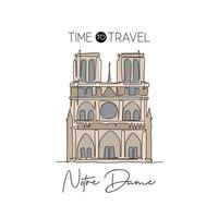 une ligne continue dessinant le point de repère de notre dame. lieu emblématique du monde à paris, france. concept d'impression d'affiche d'art de décor de mur de maison de vacances de vacances. illustration vectorielle de dessin à une seule ligne moderne vecteur