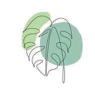 une ligne continue dessinant une feuille de monstera tropicale abstraite. concept écologique minimal de botanique naturelle. décoration murale à la maison, affiche, sac fourre-tout, impression de tissu. illustration vectorielle graphique de conception de dessin à une seule ligne vecteur