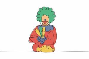 dessin d'une seule ligne de jeune clown masculin drôle pose le bras croisé sur la poitrine. profession de travail professionnel et concept minimal d'occupation. illustration vectorielle graphique de conception de dessin de ligne continue vecteur