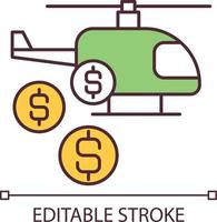 militaire financement rgb Couleur icône. hélicoptère prix. giravion et argent. financier soutien de armée. isolé vecteur illustration. Facile rempli ligne dessin. modifiable accident vasculaire cérébral