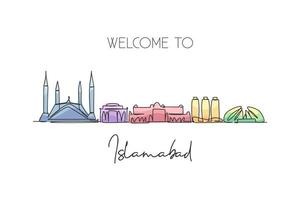 un dessin en ligne continu des toits de la ville d'islamabad, au pakistan. beau point de repère de la ville. tourisme de paysage mondial et vacances de voyage. illustration d'art vectoriel de conception de dessin de ligne unique élégant modifiable