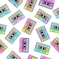 rétro sans couture modèle. ancien cassette bandes sur blanc Contexte. pastel dégradés. disco Danse l'audio cassette. vecteur illustration.