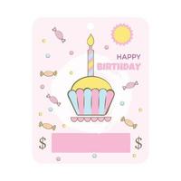 anniversaire argent carte. argent carte titulaire. main tiré pastel dessin animé style. content anniversaire salutation carte. vecteur