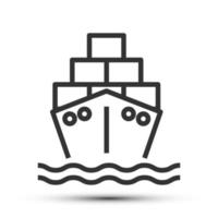 Facile bateau porter conteneur boîte contour icône, transport et océan la logistique en relation concept sur le blanc Contexte vecteur