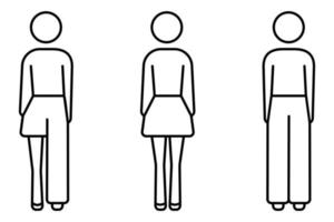 icône ensemble de moderne homme femme et unisexe pictogramme. salle de bains signe. contour style vecteur illustration
