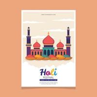 une affiche pour Holi Festival avec une coloré bâtiment dans le Contexte. vecteur