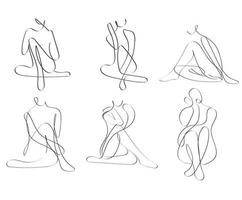 dessiné à la main abstrait femelles figure séance pose continue ligne art vecteur