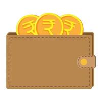 portefeuille avec roupie pièces de monnaie. vecteur illustration