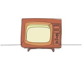 un seul dessin de télévision rétro à l'ancienne avec cadre en bois. concept de télévision analogique vintage antique ligne continue dessiner illustration graphique vectorielle de conception vecteur