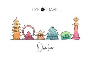 un dessin d'une seule ligne des toits de la ville d'osaka, au japon. paysage de la ville historique. meilleure destination de vacances décor à la maison affiche d'art mural impression. illustration vectorielle de dessin à la ligne continue à la mode vecteur