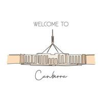 une ligne continue dessinant le point de repère de la maison du parlement de canberra. lieu de rencontre du gouvernement en australie. concept d'impression d'affiche d'art de décor de mur à la maison. illustration vectorielle de dessin à une seule ligne moderne vecteur