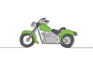 un dessin au trait continu d'une ancienne icône de moto vintage rétro. Concept de transport de moto classique dessin graphique à une seule ligne design illustration vectorielle vecteur