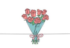 dessin au trait continu unique d'un beau bouquet de fleurs roses fraîches. carte de voeux de beauté dynamique, invitation, logo, bannière, concept d'affiche une ligne dessiner illustration vectorielle graphique vecteur