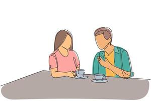 dessin au trait continu unique d'un jeune couple heureux d'hommes et de femmes faisant un rendez-vous romantique et un dîner ensemble au café. concept de vie de mariage. Une ligne dessiner illustration graphique vectorielle de conception vecteur