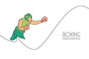 un seul dessin au trait d'un jeune boxeur énergique pratique son illustration vectorielle de crochet. concept d'entraînement combatif sportif. conception de dessin en ligne continue moderne pour la bannière du championnat de boxe vecteur