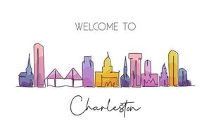 un seul dessin au trait charleston city skyline caroline du sud. paysage de ville historique mondiale. meilleure carte postale de destination de vacances. trait modifiable tendance ligne continue dessiner illustration vectorielle de conception vecteur