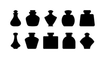 parfum et alchimique bouteilles avec Liège silhouette ensemble. rétro médical récipient pour stockage liquide médicaments et boisson. ancien pot pour la magie potions et vecteur encre