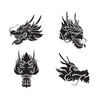 dragon têtes ensemble collection tatouage illustration vecteur