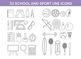 ensemble de école et sport ligne icône pour votre décoration image vecteur