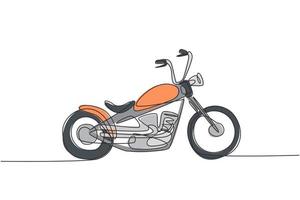 un dessin au trait continu d'une ancienne icône de moto chopper vintage rétro. Concept de transport moto classique dessiner une seule ligne design illustration graphique vectorielle vecteur