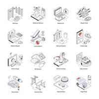aptitude et soins de santé isométrique ligne Icônes vecteur