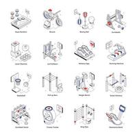 aptitude et médical se soucier isométrique ligne Icônes vecteur