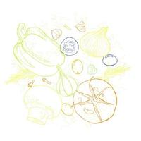 des légumes esquisser art illustration cercle plat allonger vecteur