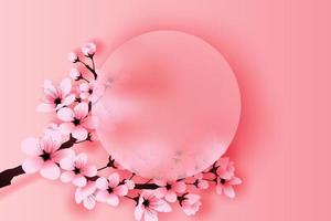 illustration de papier art et artisanat cercle frontière printemps saison Cerise fleur concept,printemps avec Sakura bifurquer, floral Cerise fleur avec rose fleurs sur endroit texte espace arrière-plan, vecteur. vecteur
