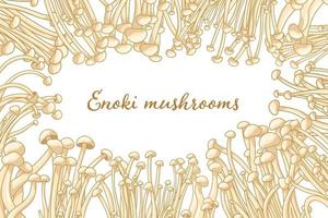 enoki champignon Cadre. asiatique nourriture dessin. coloré gourmet champignon à propos asiatique aliments. comestible gourmet enoki pour en bonne santé mode de vie vecteur