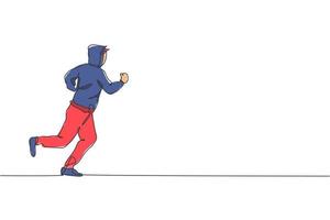 dessin en ligne continue d'un jeune coureur agile courir se détendre dans la rue de la ville. concept de mode de vie sain. graphique d'illustration vectorielle de conception de dessin à une ligne à la mode pour la promotion de la course à pied vecteur