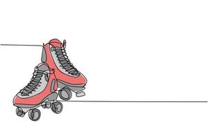 un seul dessin de paire de vieilles chaussures de patin à roulettes quad en plastique rétro. ligne continue de concept de sport classique vintage tendance dessiner illustration vectorielle de conception graphique vecteur