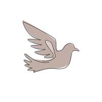 dessin au trait continu unique d'un adorable oiseau colombe volant pour l'identité du logo. concept de mascotte de pigeon mignon pour l'icône de mouvement de liberté et de paix. Une ligne à la mode dessiner illustration vectorielle de conception graphique vecteur