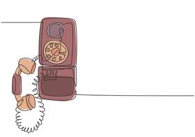 un dessin au trait continu d'un ancien téléphone mural analogique vintage pour communiquer. Appareil de télécommunication classique rétro concept dessin graphique à ligne unique illustration vectorielle vecteur