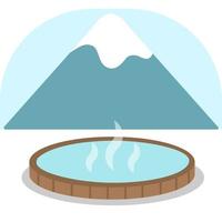 Japonais traditionnel chaud printemps onsen une baignoire avec une Montagne voir. hiver Activités sur vacances vecteur
