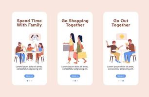 famille temps l'intégration mobile app écran plat modèle. procédure pas à pas site Internet 3 pas avec personnages. modifiable les adolescents et Parents ux, interface utilisateur, gui téléphone intelligent dessin animé les interfaces vecteur