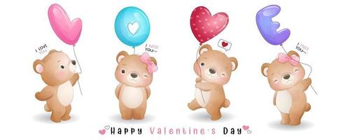 ours mignon doodle pour la collection de la saint valentin vecteur