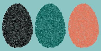 Pâques des œufs dans le forme de une Contexte de printemps fleurs. printemps ambiance dans le forme de une floral modèle. noir et Couleur plaine des œufs. vecteur