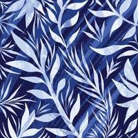 bleu Contexte avec blanc botanique feuilles modèle décoratif vecteur Contexte isolé sur carré modèle pour social médias poste, papier ou écharpe textile imprimer, affiche, emballage papier.