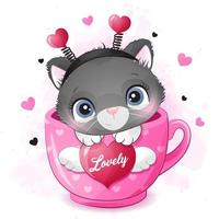 mignon petit chaton assis dans une tasse illustration vecteur