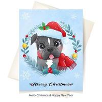 mignon chiot doodle pour noël avec illustration aquarelle vecteur