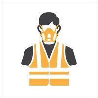 construction ouvrier icône vecteur. sécurité icône avatar avec respirateur masque et sécurité gilet. constructeur homme icône. vecteur illustration