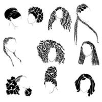ensemble de aux femmes élégant coiffures pour africain américain femmes, différent les types de coiffures pour grossier frisé cheveux vecteur