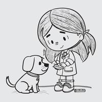 mignonne dessin animé vétérinaire infirmière souriant avec une chien vecteur