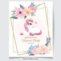 Licorne de doodle mignon avec illustration aquarelle vecteur